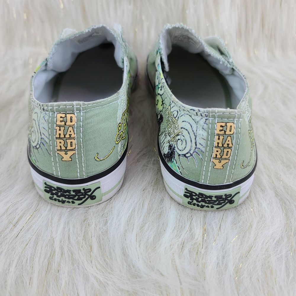 Casual Slip-On Floral Canvas Sneakers in Sage Green - Picture 4 of 7
